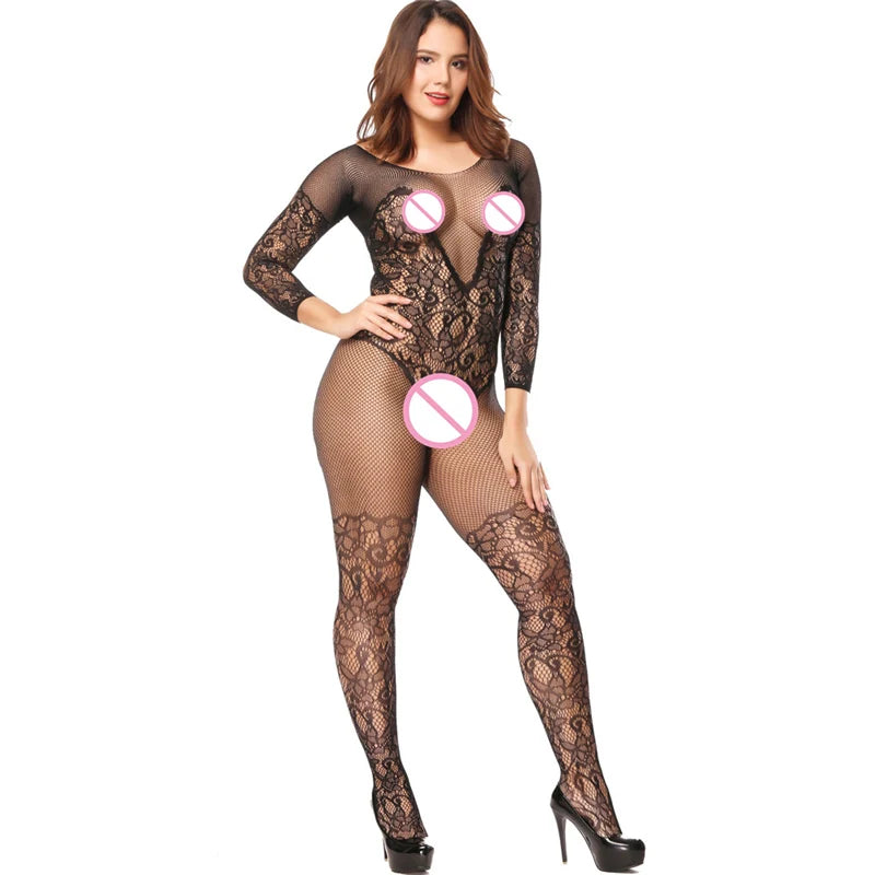 Sexy See-Through Fishnet Stockings – Open-Crotch Mesh Tights & Lingerie Bodysuit