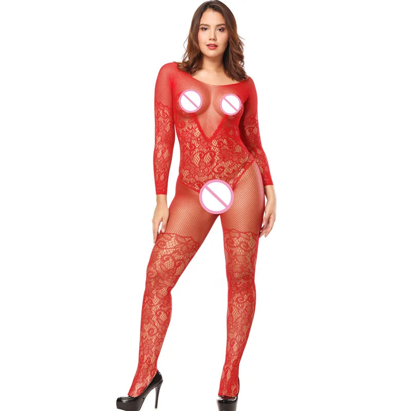 Sexy See-Through Fishnet Stockings – Open-Crotch Mesh Tights & Lingerie Bodysuit