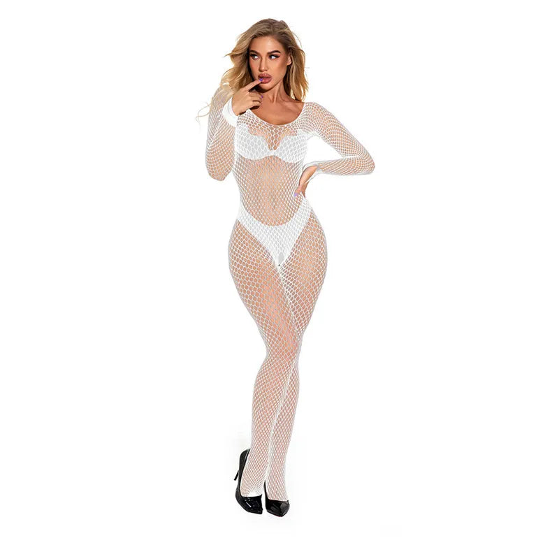 Sexy See-Through Fishnet Stockings – Open-Crotch Mesh Tights & Lingerie Bodysuit