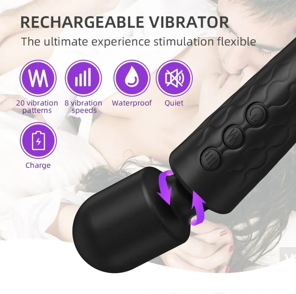 20-Speed Waterproof AV Vibrator for G-Spot and Clitoral Stimulation