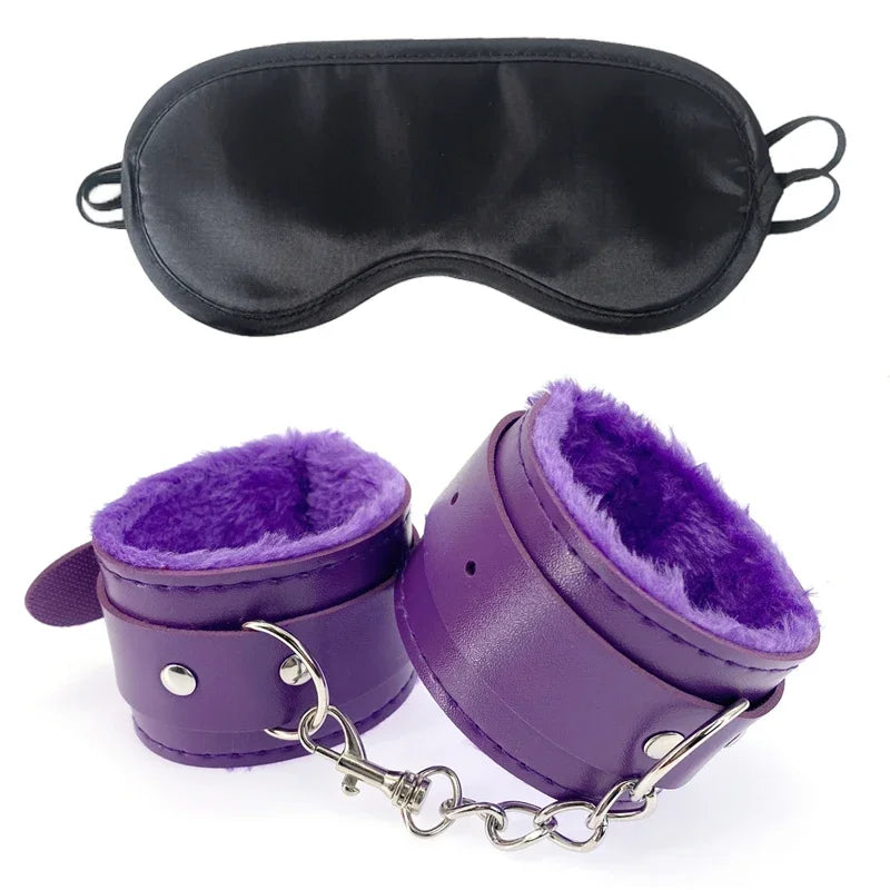 2pcs PU Leather Sex Handcuffs with Eye Mask for Couples