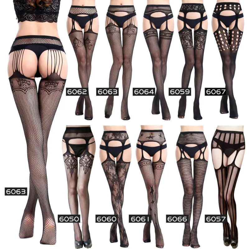 Hot Sexy Fishnet Pantyhose – Crotchless Mesh Suspenders Stockings for Women