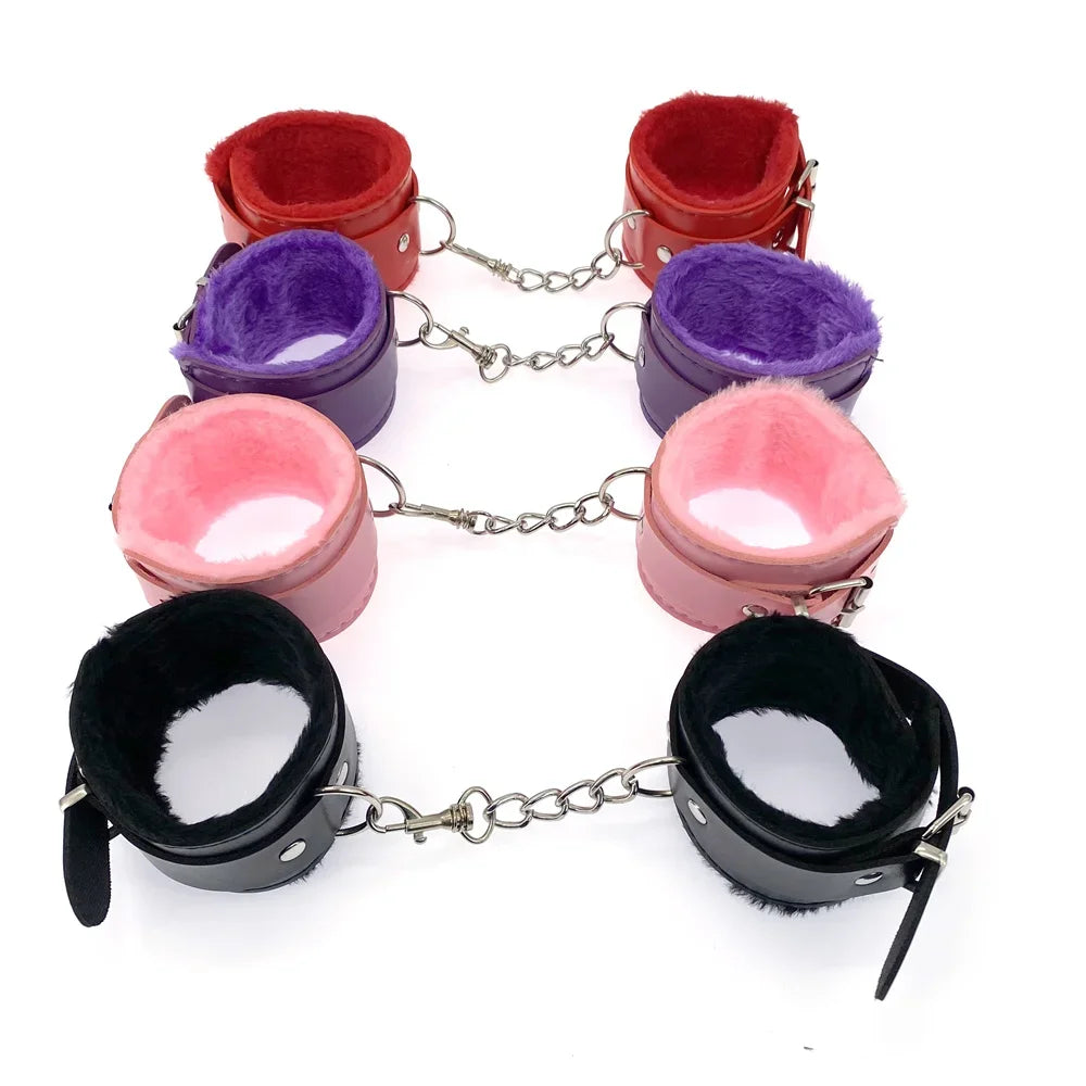 2pcs PU Leather Sex Handcuffs with Eye Mask for Couples