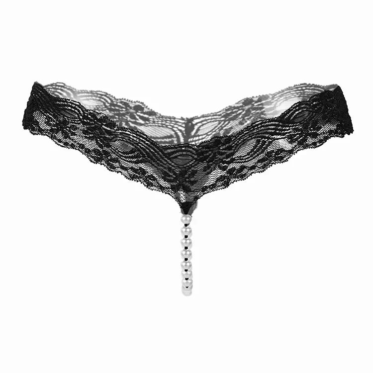 Sexy Pearl Thong – Erotic Lace Crotchless Panties for Women