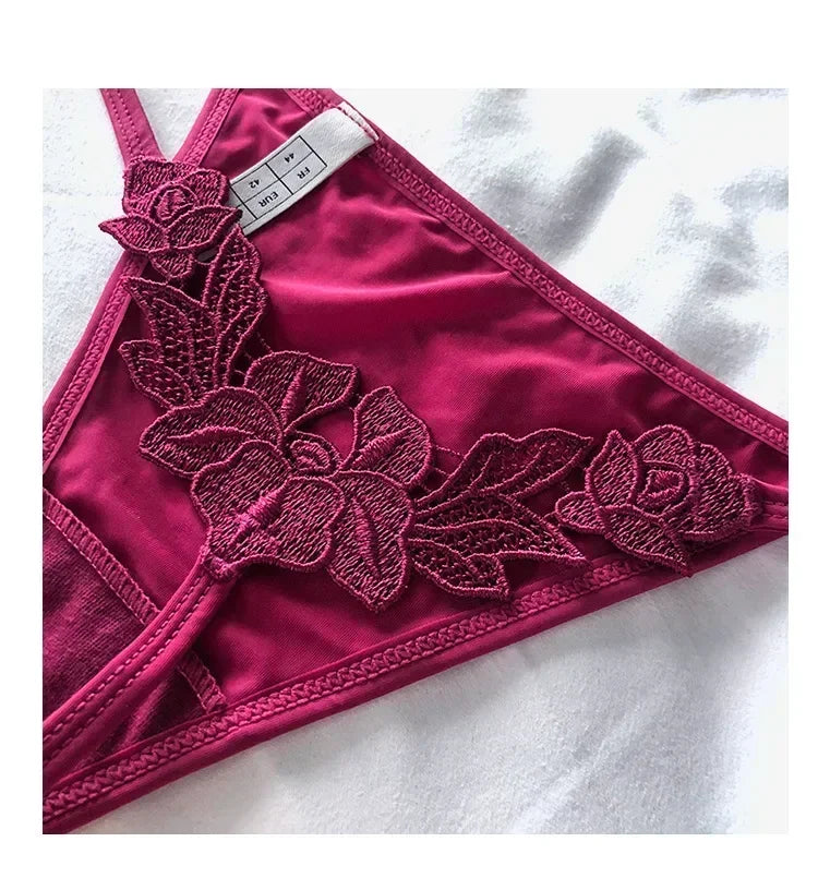 Floral Embroidered Low-Waist G-String – Sexy Hollow-Out Thong Lingerie for Women