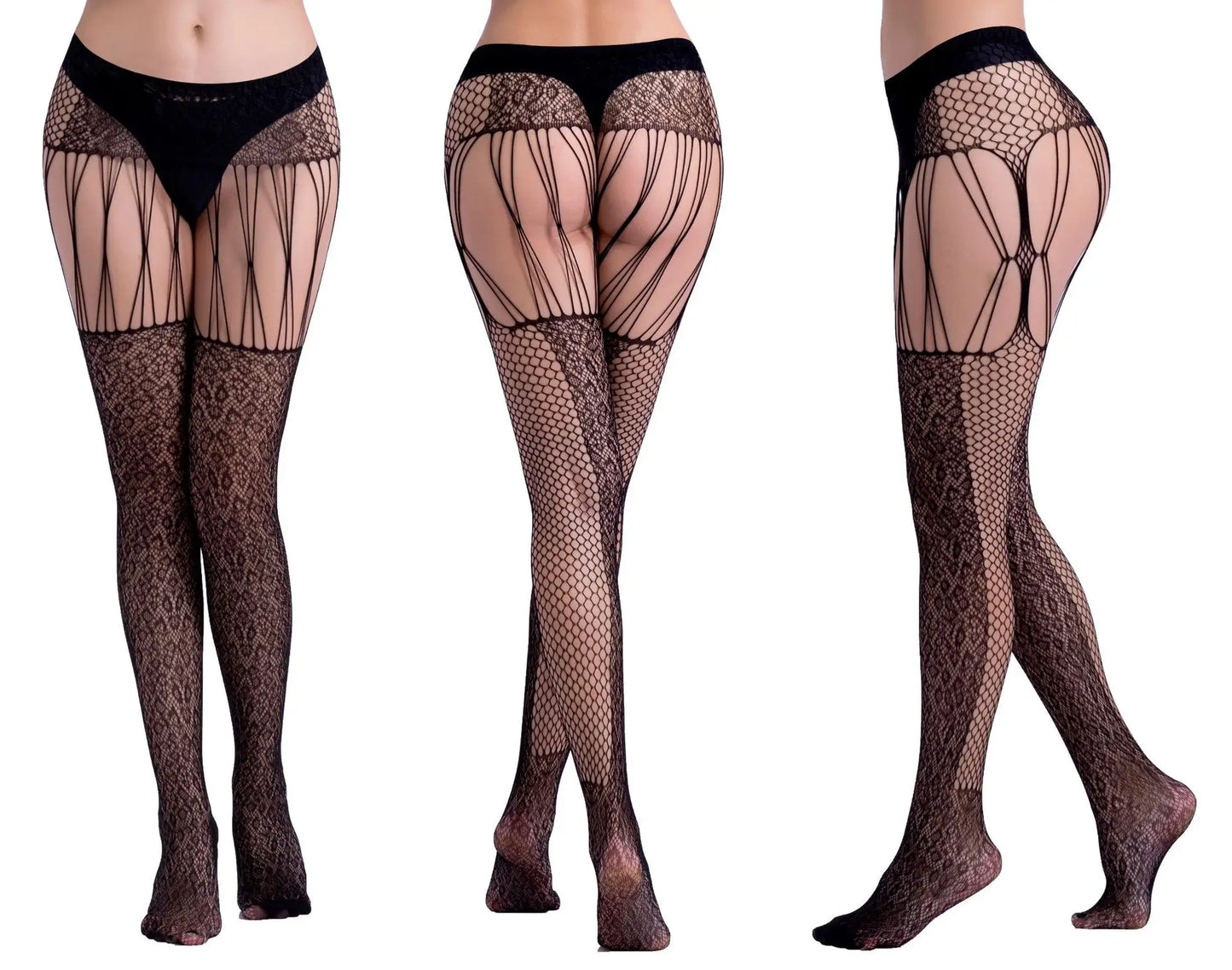 Hot Sexy Fishnet Pantyhose – Crotchless Mesh Suspenders Stockings for Women