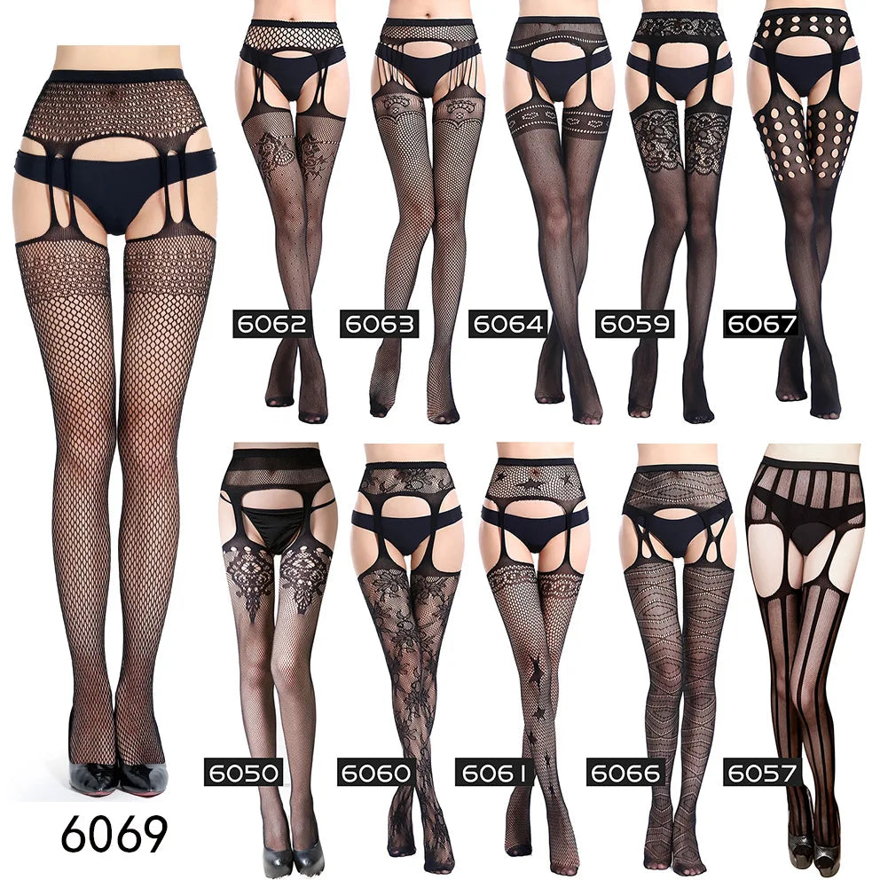 Hot Sexy Fishnet Pantyhose – Crotchless Mesh Suspenders Stockings for Women