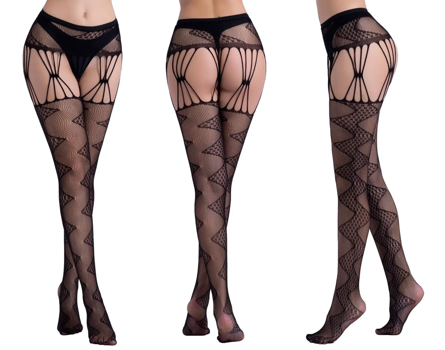 Hot Sexy Fishnet Pantyhose – Crotchless Mesh Suspenders Stockings for Women