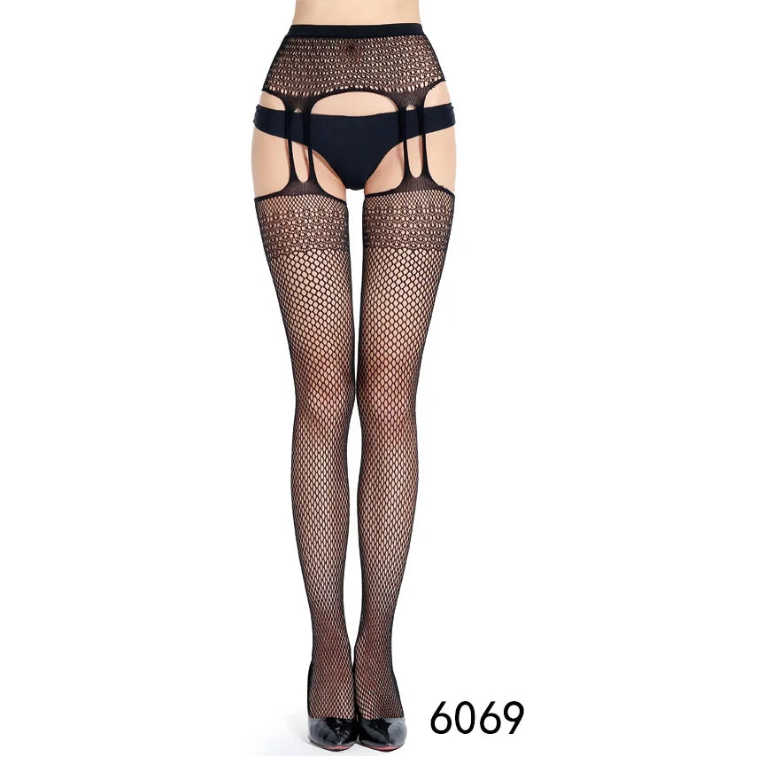 Hot Sexy Fishnet Pantyhose – Crotchless Mesh Suspenders Stockings for Women