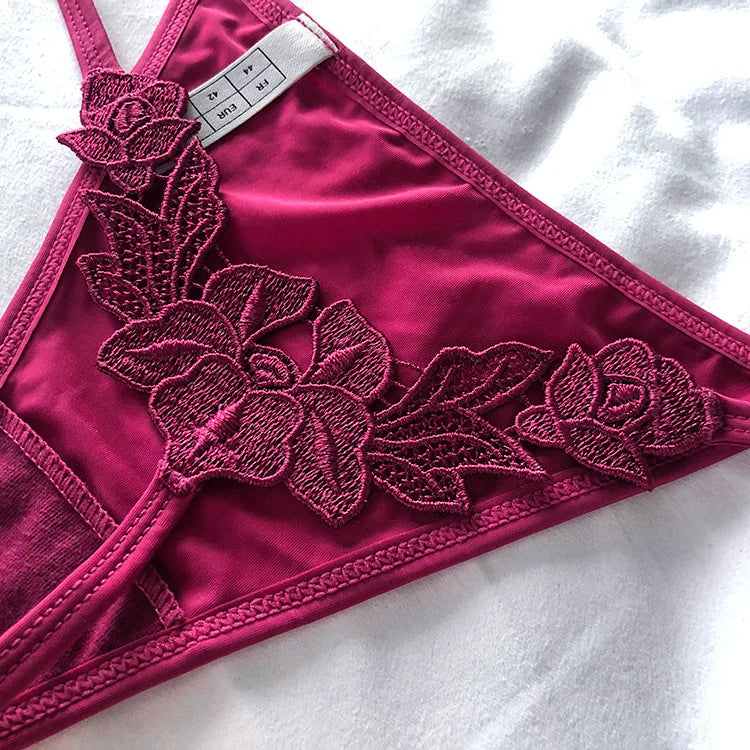 Floral Embroidered Low-Waist G-String – Sexy Hollow-Out Thong Lingerie for Women