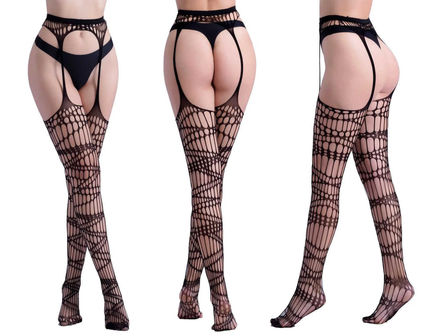 Hot Sexy Fishnet Pantyhose – Crotchless Mesh Suspenders Stockings for Women