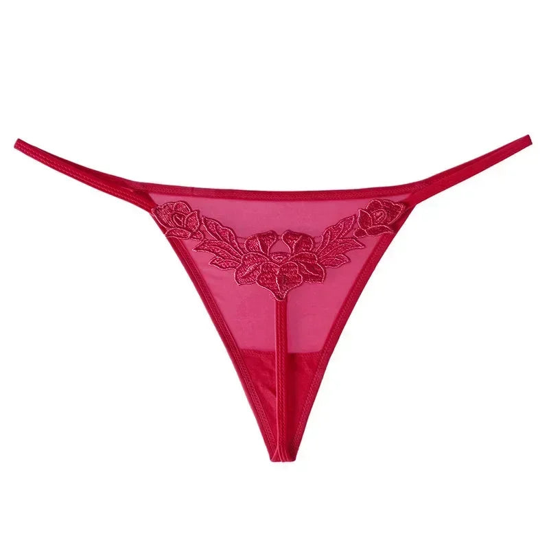 Floral Embroidered Low-Waist G-String – Sexy Hollow-Out Thong Lingerie for Women