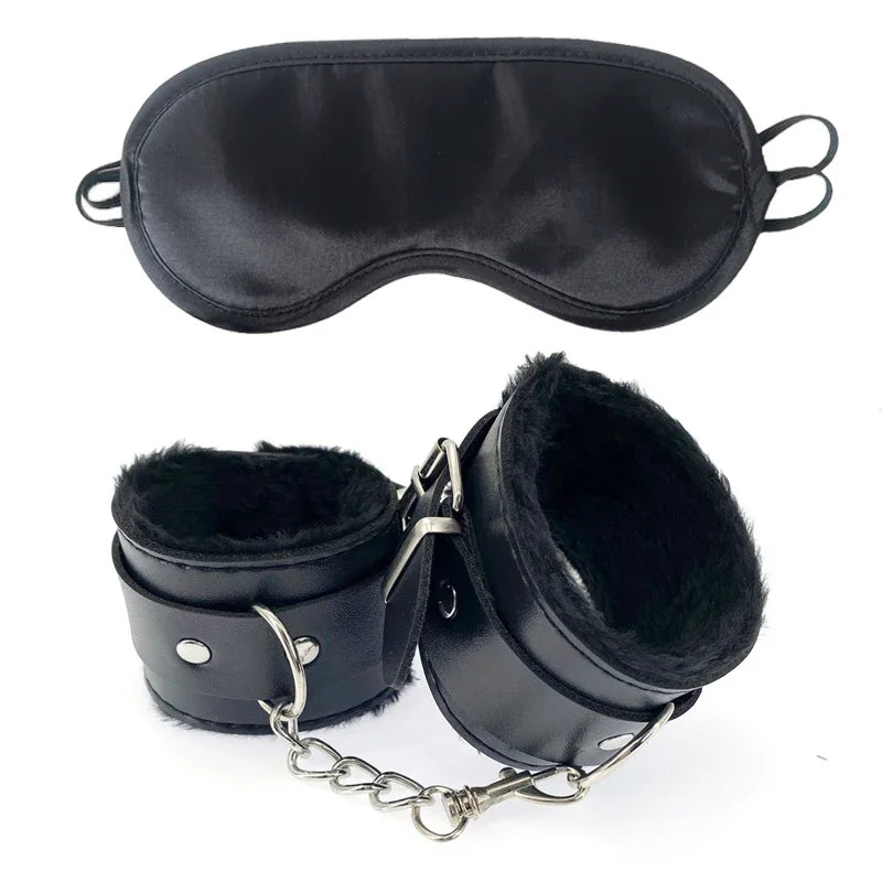 2pcs PU Leather Sex Handcuffs with Eye Mask for Couples