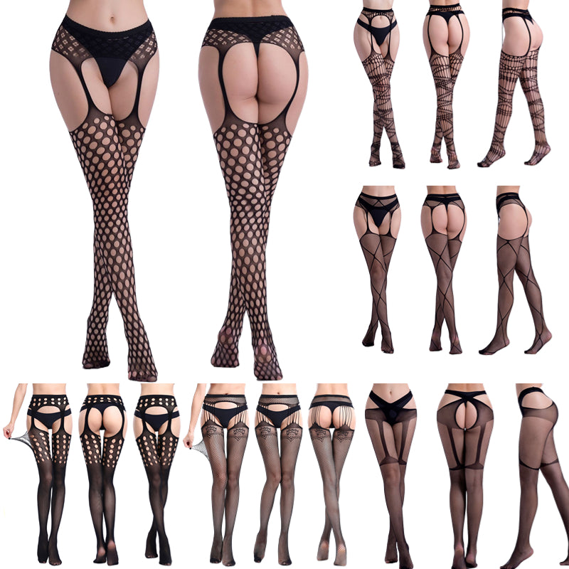 Hot Sexy Fishnet Pantyhose – Crotchless Mesh Suspenders Stockings for Women