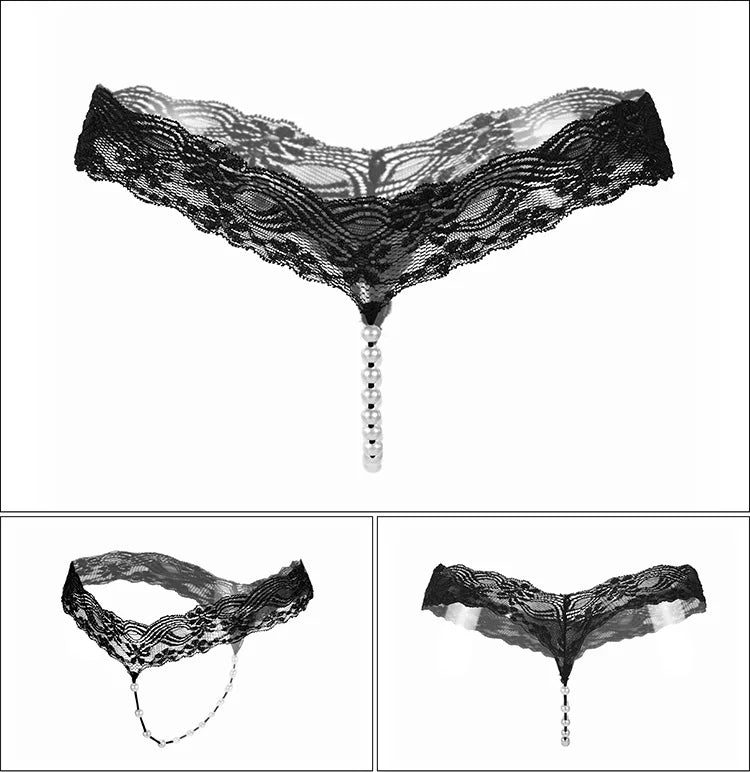 Sexy Pearl Thong – Erotic Lace Crotchless Panties for Women