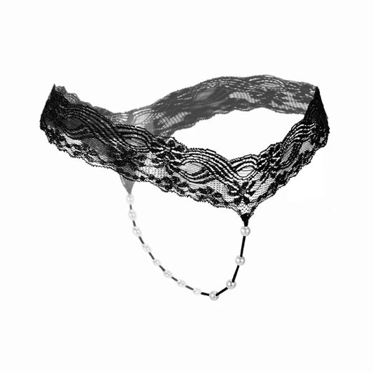 Sexy Pearl Thong – Erotic Lace Crotchless Panties for Women