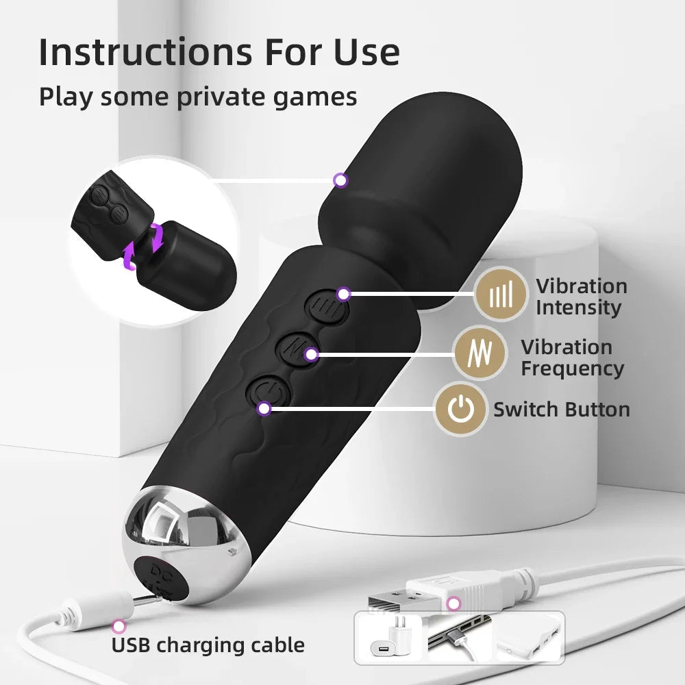 20-Speed Waterproof AV Vibrator for G-Spot and Clitoral Stimulation