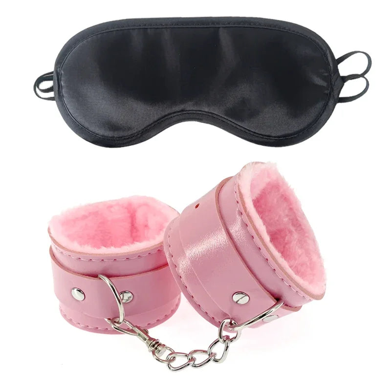 2pcs PU Leather Sex Handcuffs with Eye Mask for Couples