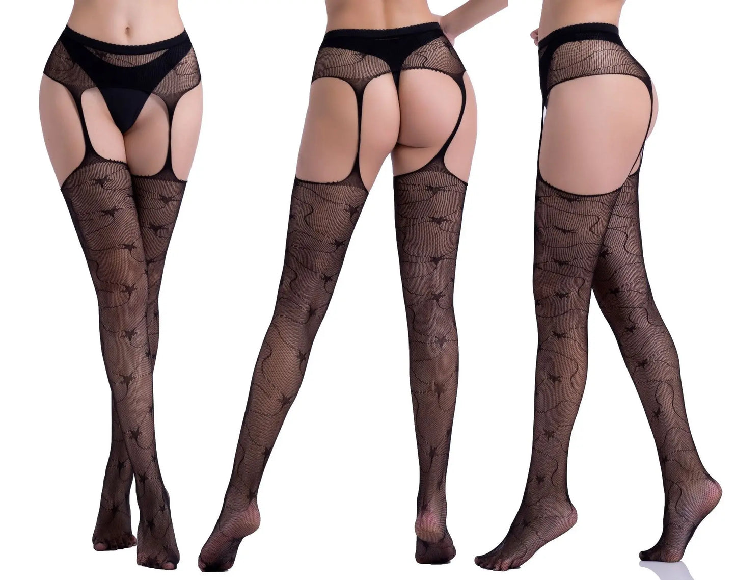 Hot Sexy Fishnet Pantyhose – Crotchless Mesh Suspenders Stockings for Women