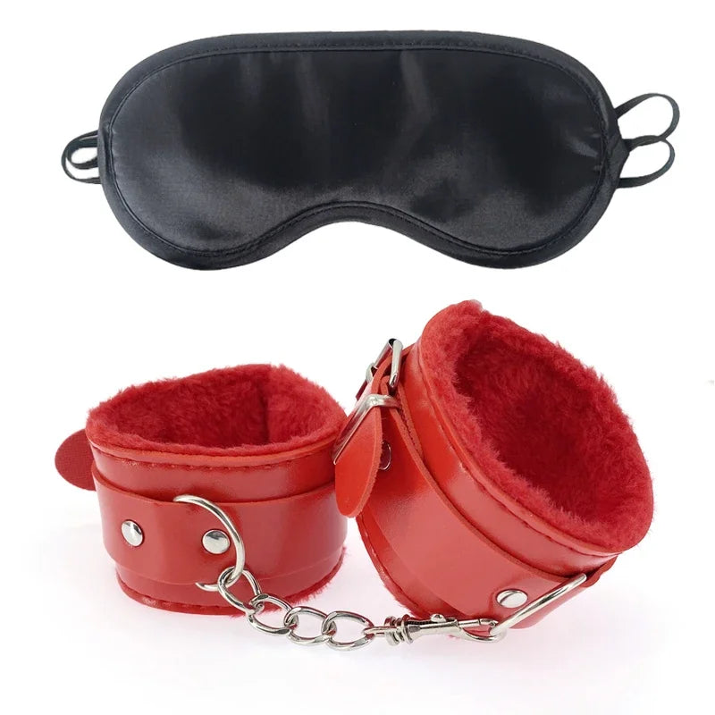 2pcs PU Leather Sex Handcuffs with Eye Mask for Couples