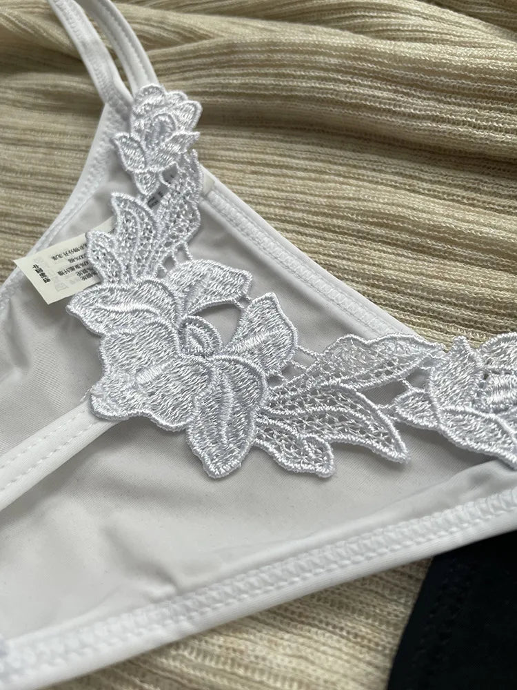 Floral Embroidered Low-Waist G-String – Sexy Hollow-Out Thong Lingerie for Women