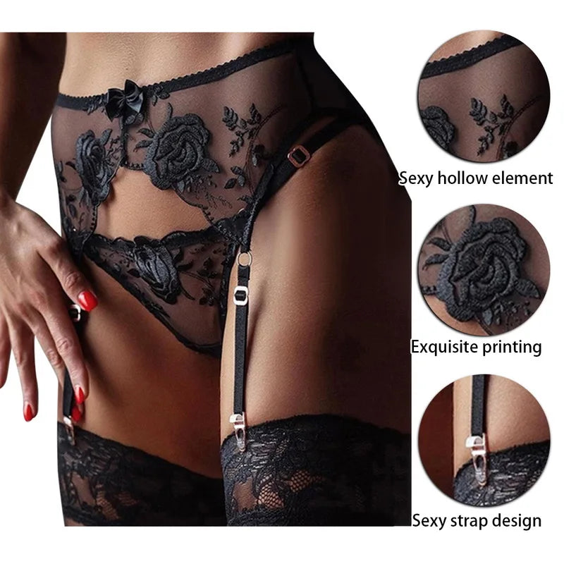 Women's Sexy Lace Garter Belt with Stockings – Suspender Lingerie Set