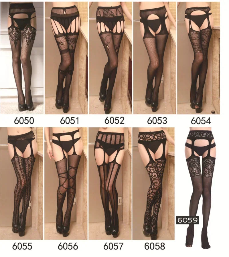 Hot Sexy Fishnet Pantyhose – Crotchless Mesh Suspenders Stockings for Women